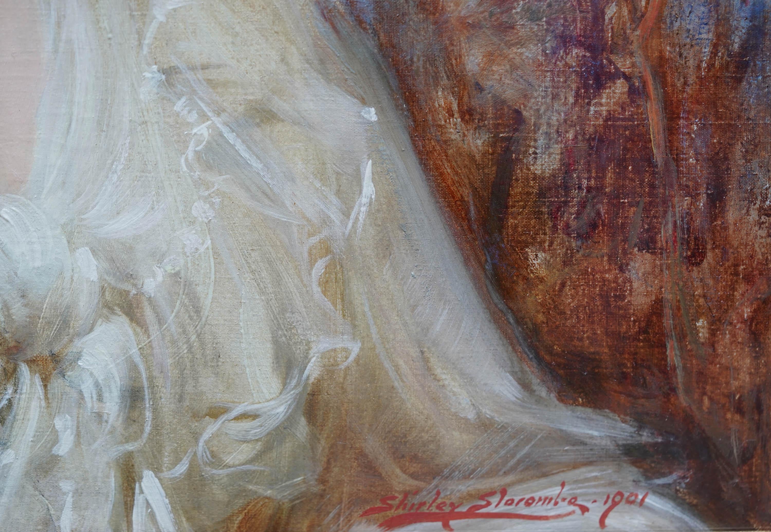 Ritratto di signora con cappello nero - Quadro ad olio di arte edoardiana britannica in vendita 7