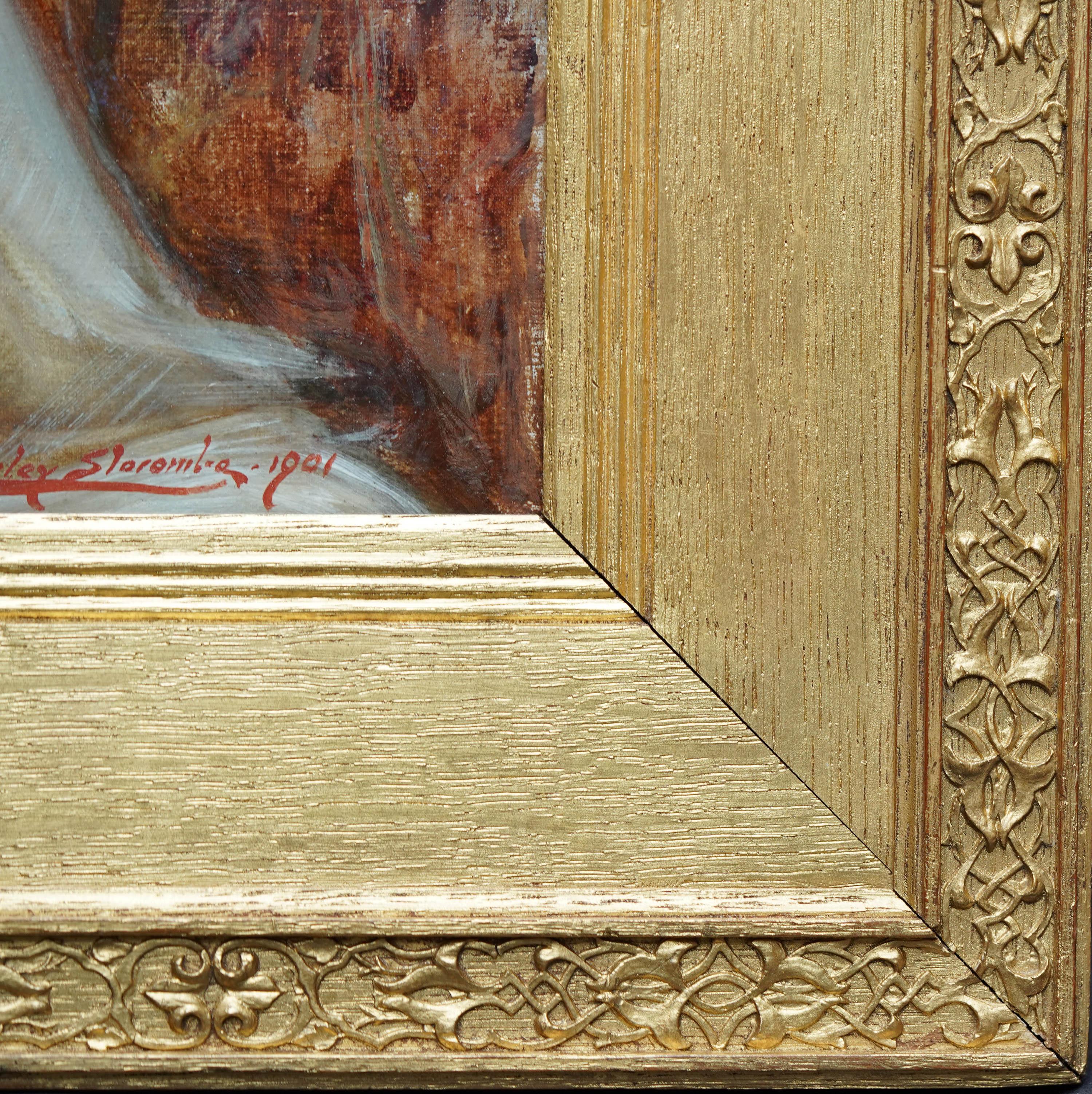 Ritratto di signora con cappello nero - Quadro ad olio di arte edoardiana britannica in vendita 8