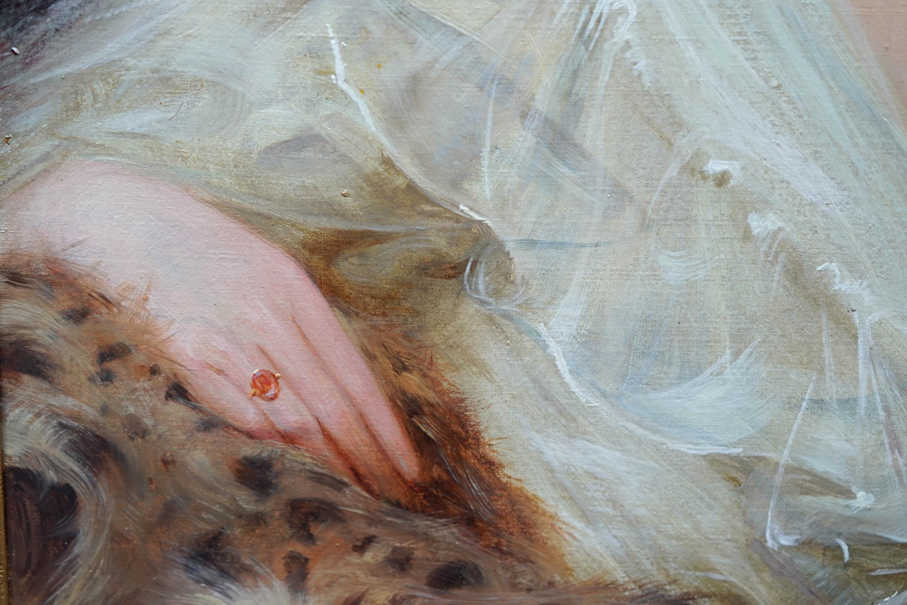 Ritratto di signora con cappello nero - Quadro ad olio di arte edoardiana britannica in vendita 4