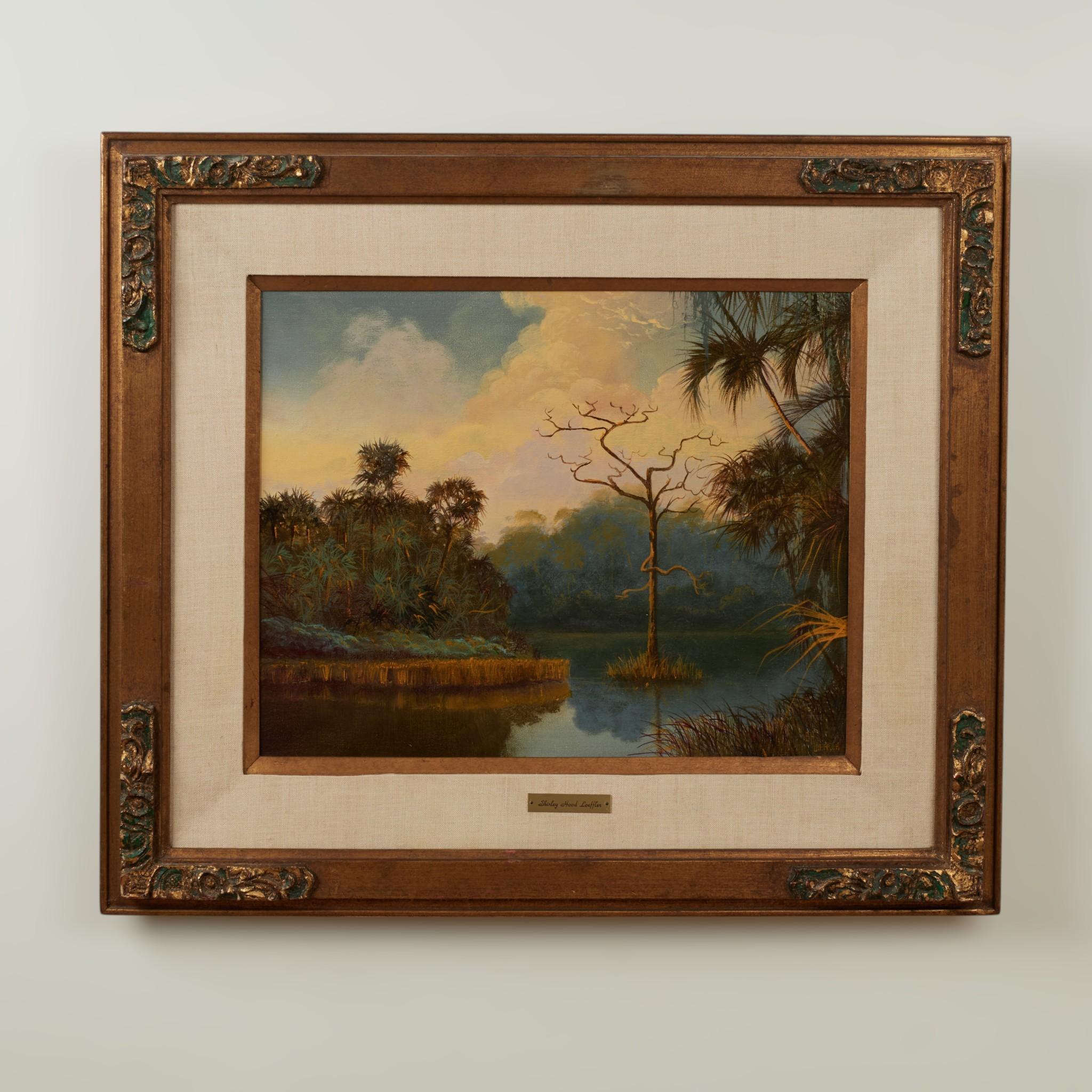 Peinture vintage d'un paysage tropical de Floride par Shirley Hood Loeffler