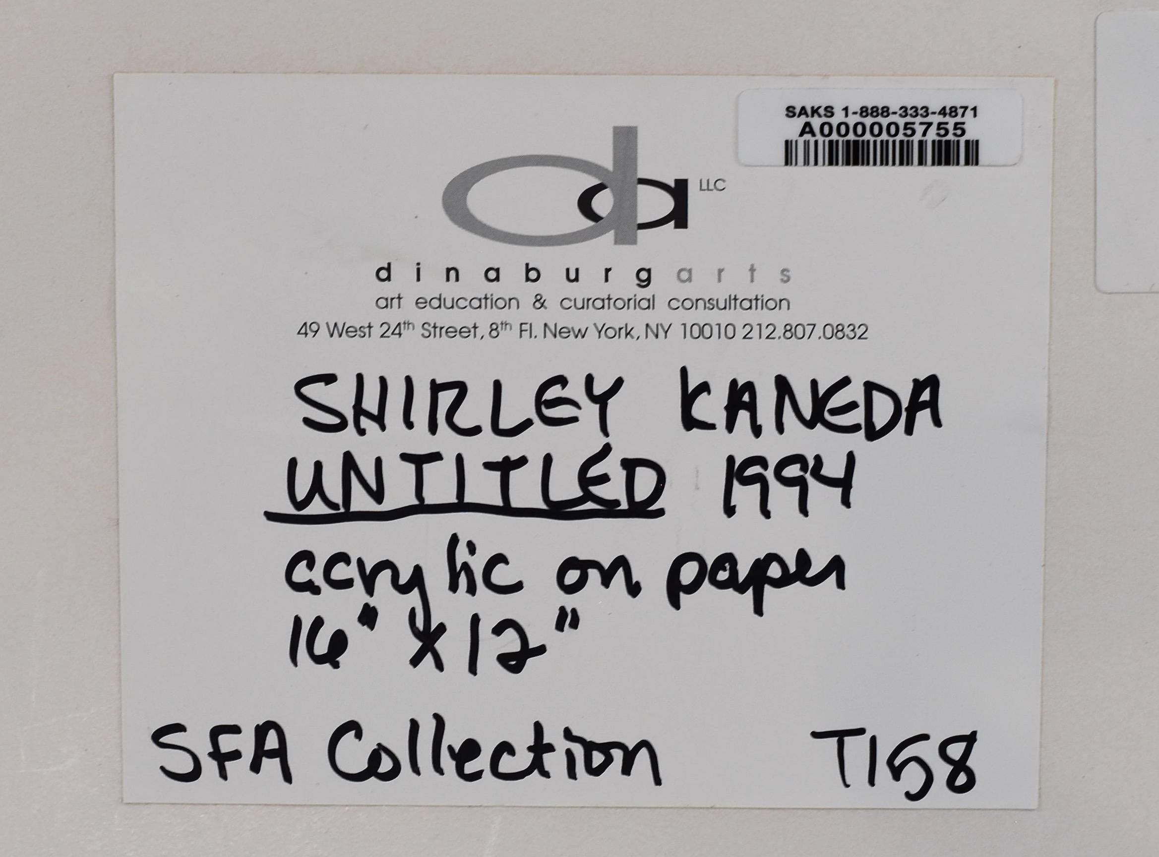 Shirley Kaneda original abstract acrylic painting.  Dated 1994

Shirley Kaneda started exhibiting her work in the late 1980s in New York at such venues as White Columns as well as in the landmark show, Conceptual Abstraction at Sidney Janis Gallery.