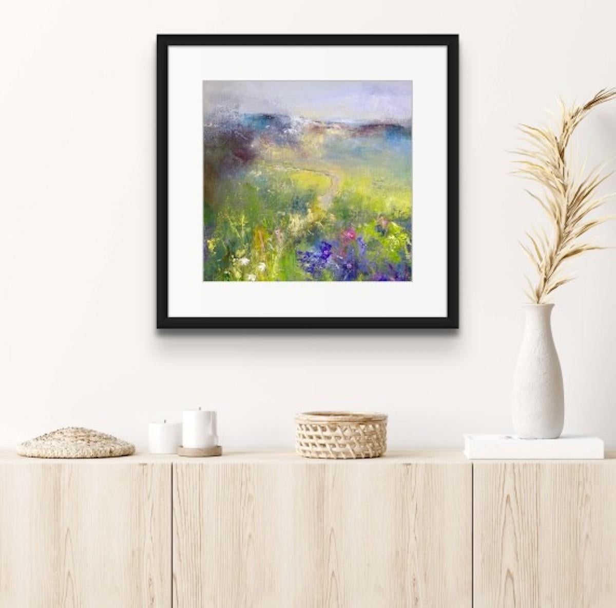 Bright Fields, Limited edition print, landscape print, floral print - Painting by Shirley Kirkcaldy