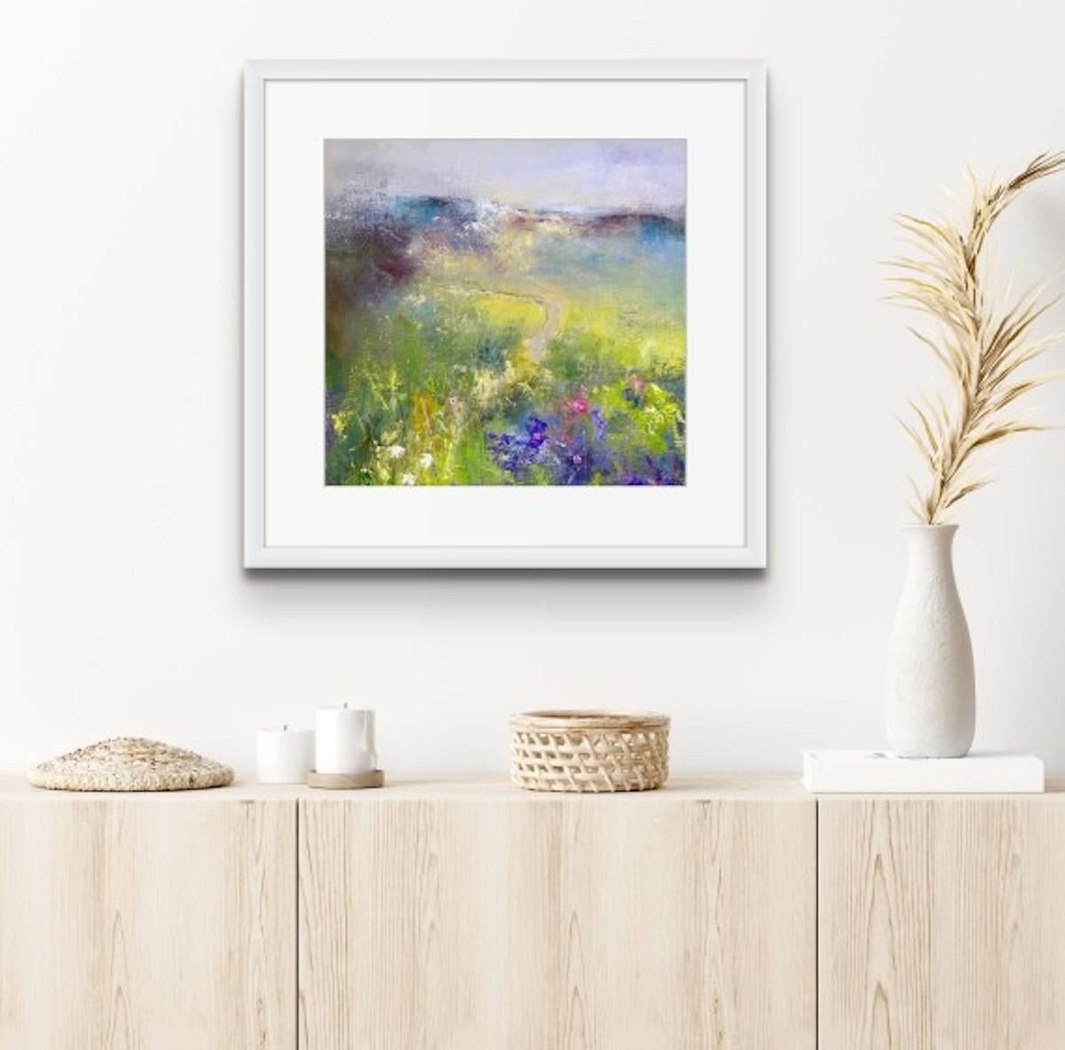 Bright Fields, Limited edition print, landscape print, floral print - Gray Landscape Painting by Shirley Kirkcaldy