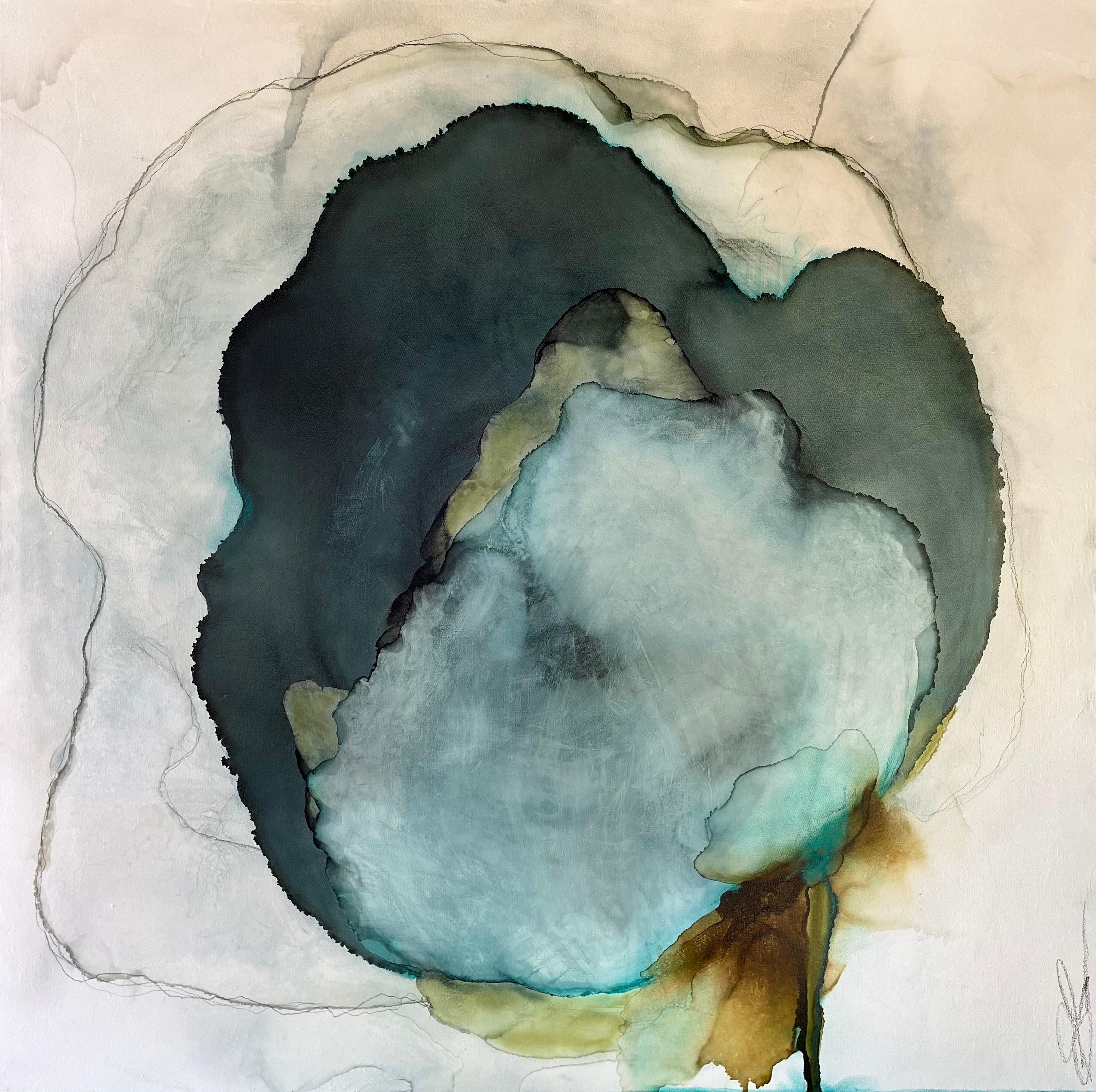 El abeto azul de Shirley Lewis es un sereno y sofisticado cuadro de técnica mixta que capta la tranquila belleza de la naturaleza a través de una lente contemporánea. De 40 x 40 pulgadas, esta obra original presenta suaves capas de azules, verdes y