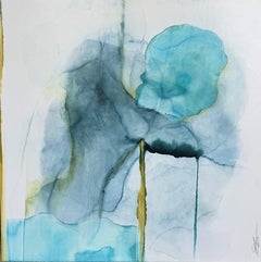 Cascada by Shirley Lewis Cuadro azul contemporáneo cuadrado grande sobre lienzo
