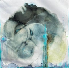 Wollblume di Shirley Lewis Quadrato grande Pittura contemporanea blu su tela