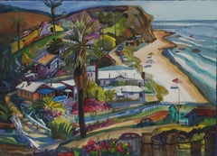 Vintage Watercolor of Crystal Cove Beach, Laguna California, 30"H x 38"W Signed