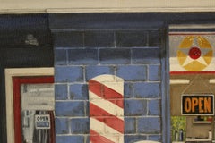 "Barbers" original oil painting, cityscape, photorealism, by Shirley Masinter