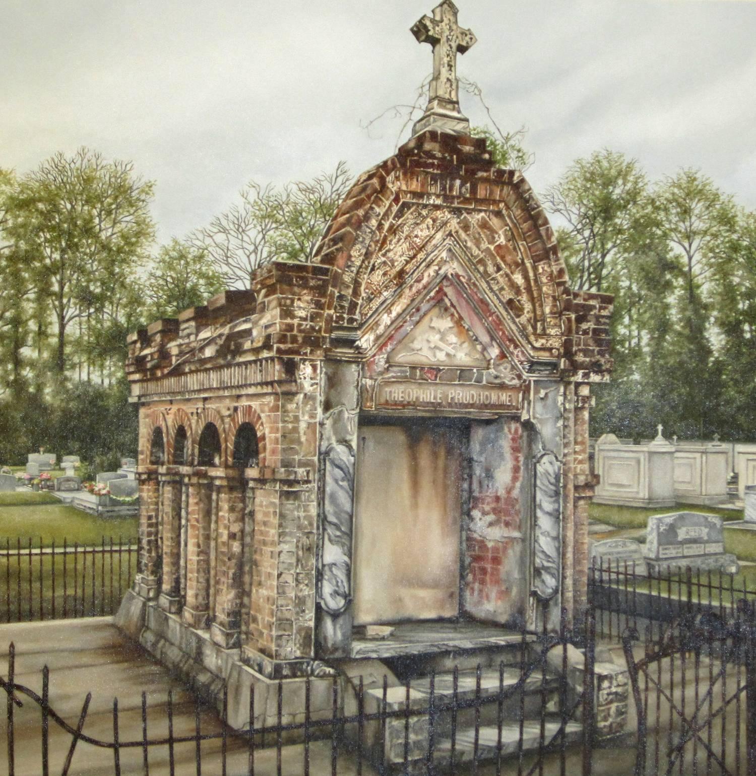 "Theophile Prudhomme" Louisiana cemetery, oil painting - Painting by Shirley Rabe
 Masinter