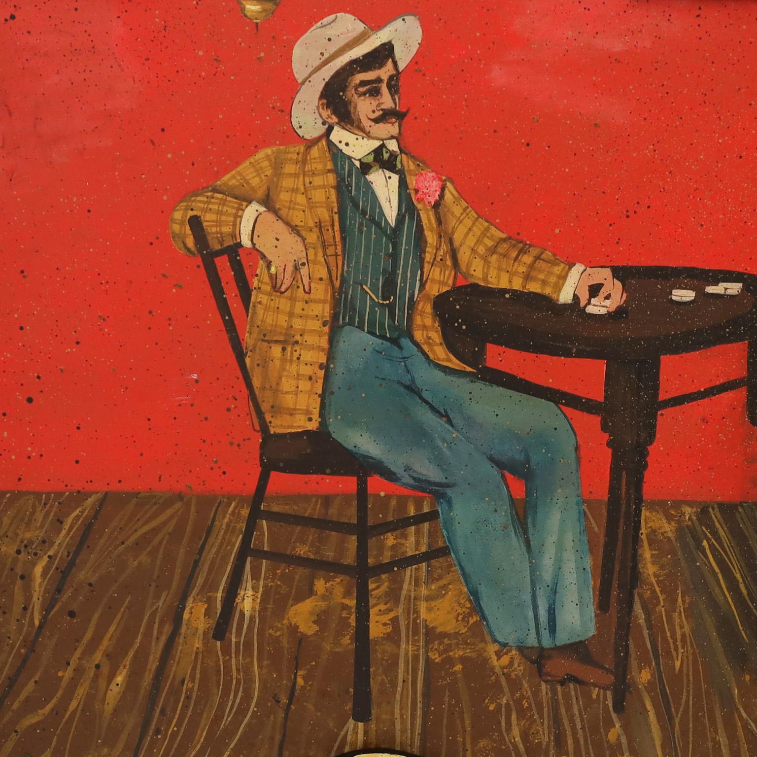 Two Acrylic Paintings on Board of a Cabaret Dancer and Poker Player For Sale 12