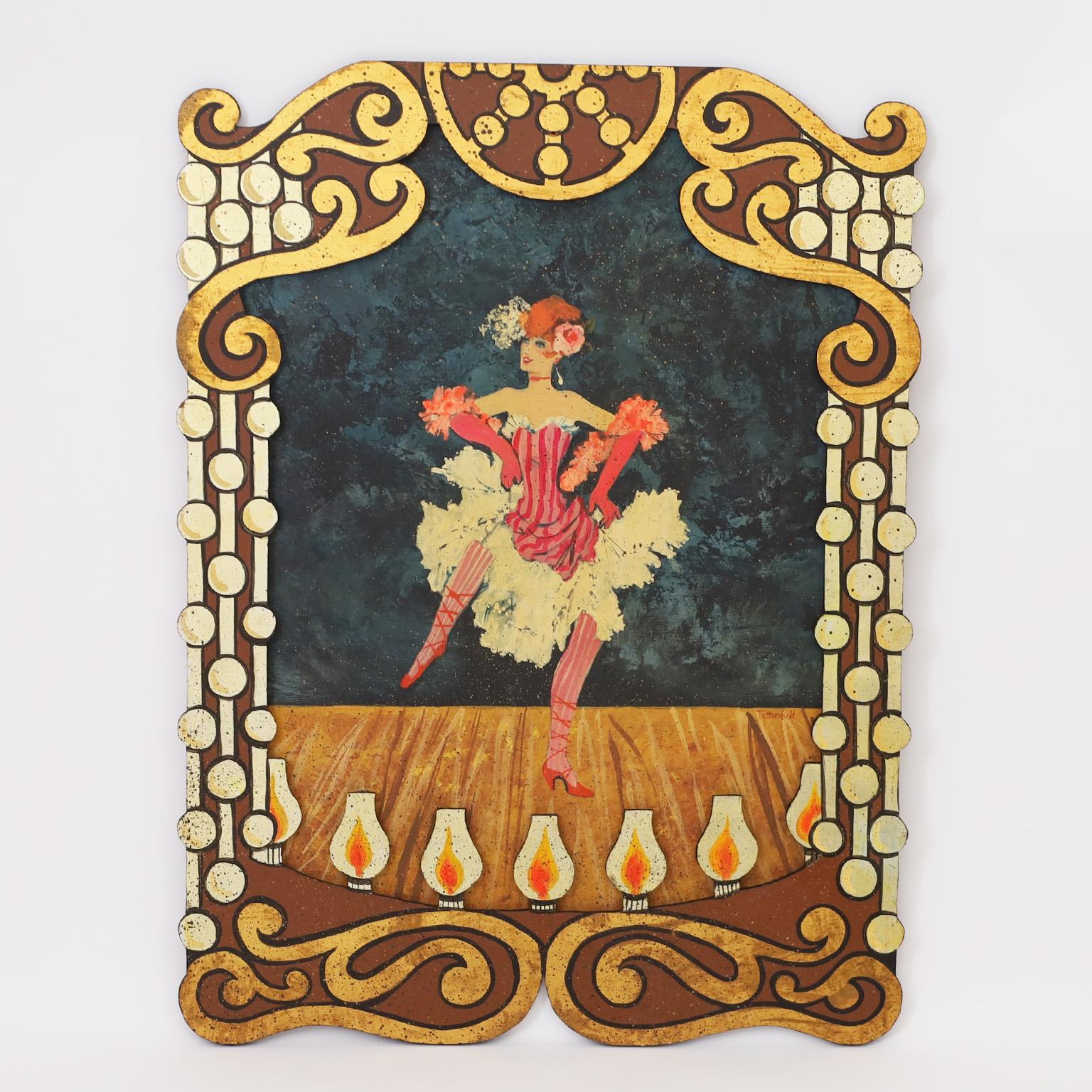 Two Acrylic Paintings on Board of a Cabaret Dancer and Poker Player - Beige Figurative Painting by Shirley Tattersfield