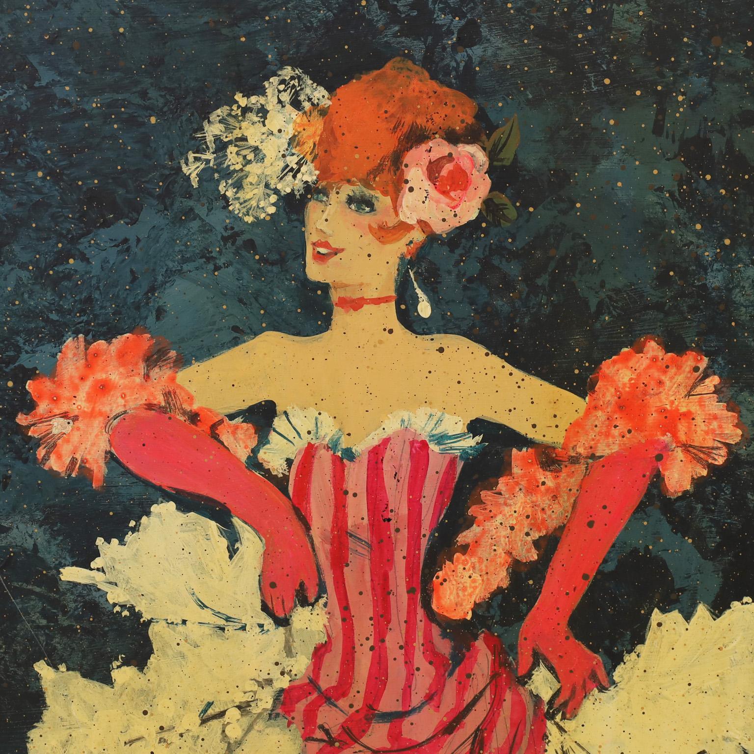Two Acrylic Paintings on Board of a Cabaret Dancer and Poker Player For Sale 5