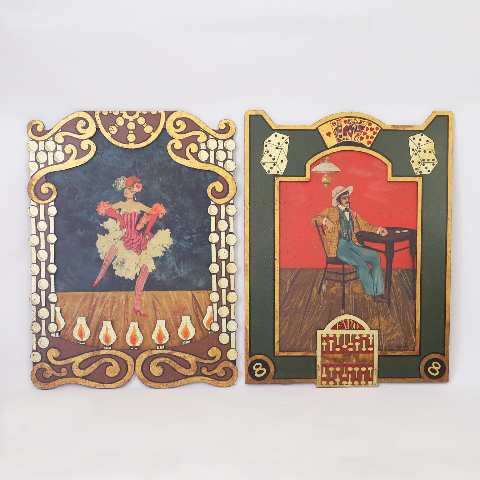 Shirley Tattersfield Figurative Painting - Two Acrylic Paintings on Board of a Cabaret Dancer and Poker Player
