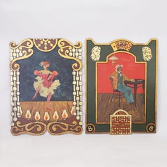 Two Acrylic Paintings on Board of a Cabaret Dancer and Poker Player