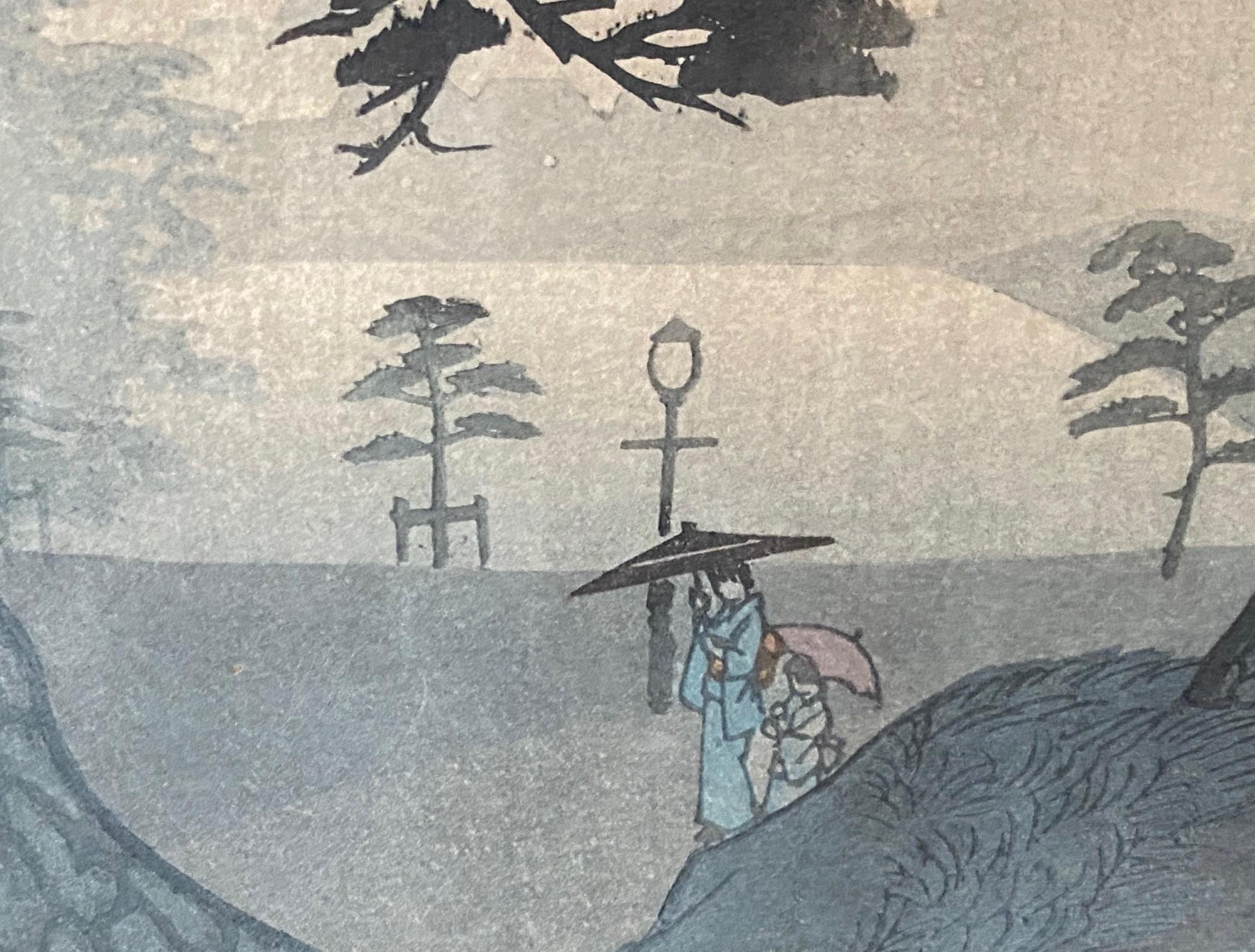 Shiro Kasamatsu Signed Japanese Woodblock Print Spring Rain at Kinokuni Mound For Sale 4
