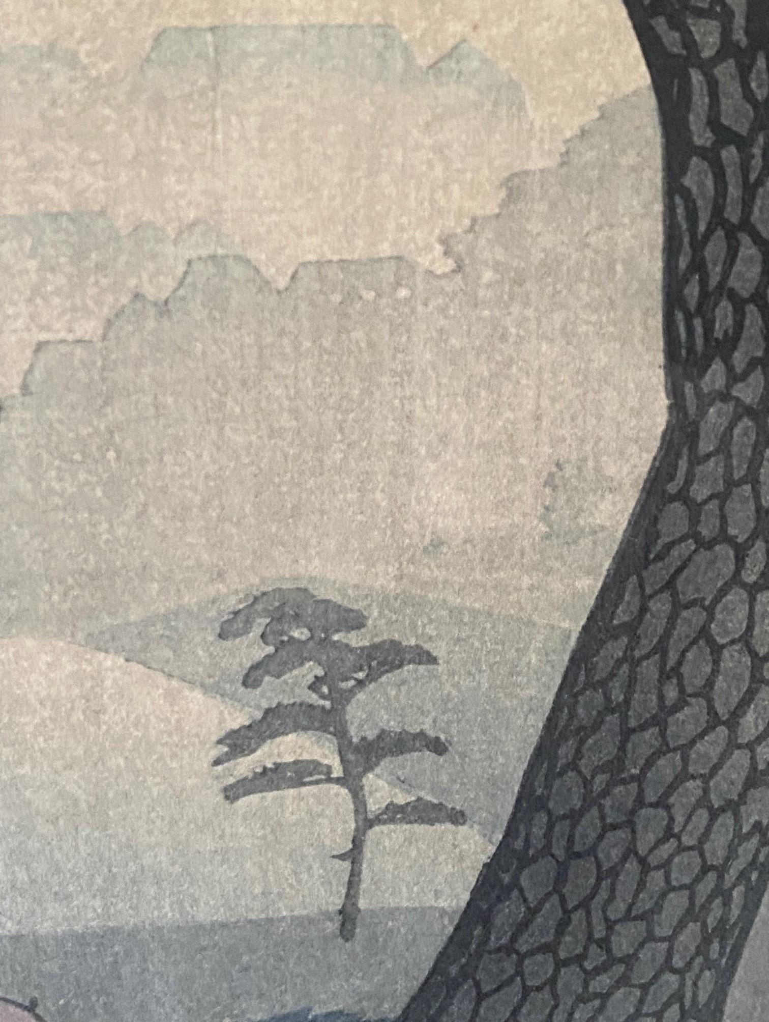 Shiro Kasamatsu Signed Japanese Woodblock Print Spring Rain at Kinokuni Mound For Sale 6