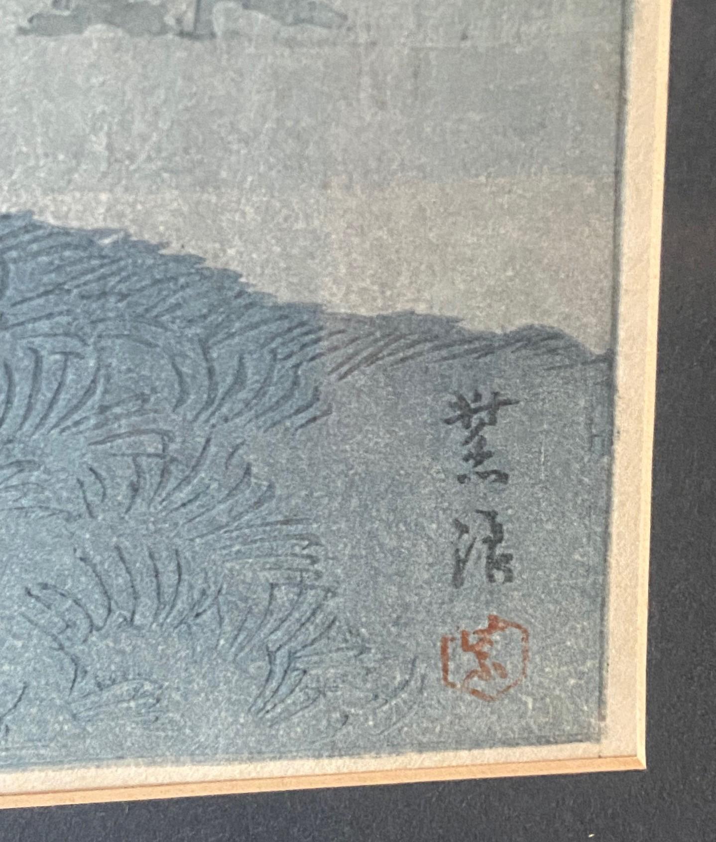 Shiro Kasamatsu Signed Japanese Woodblock Print Spring Rain at Kinokuni Mound For Sale 7