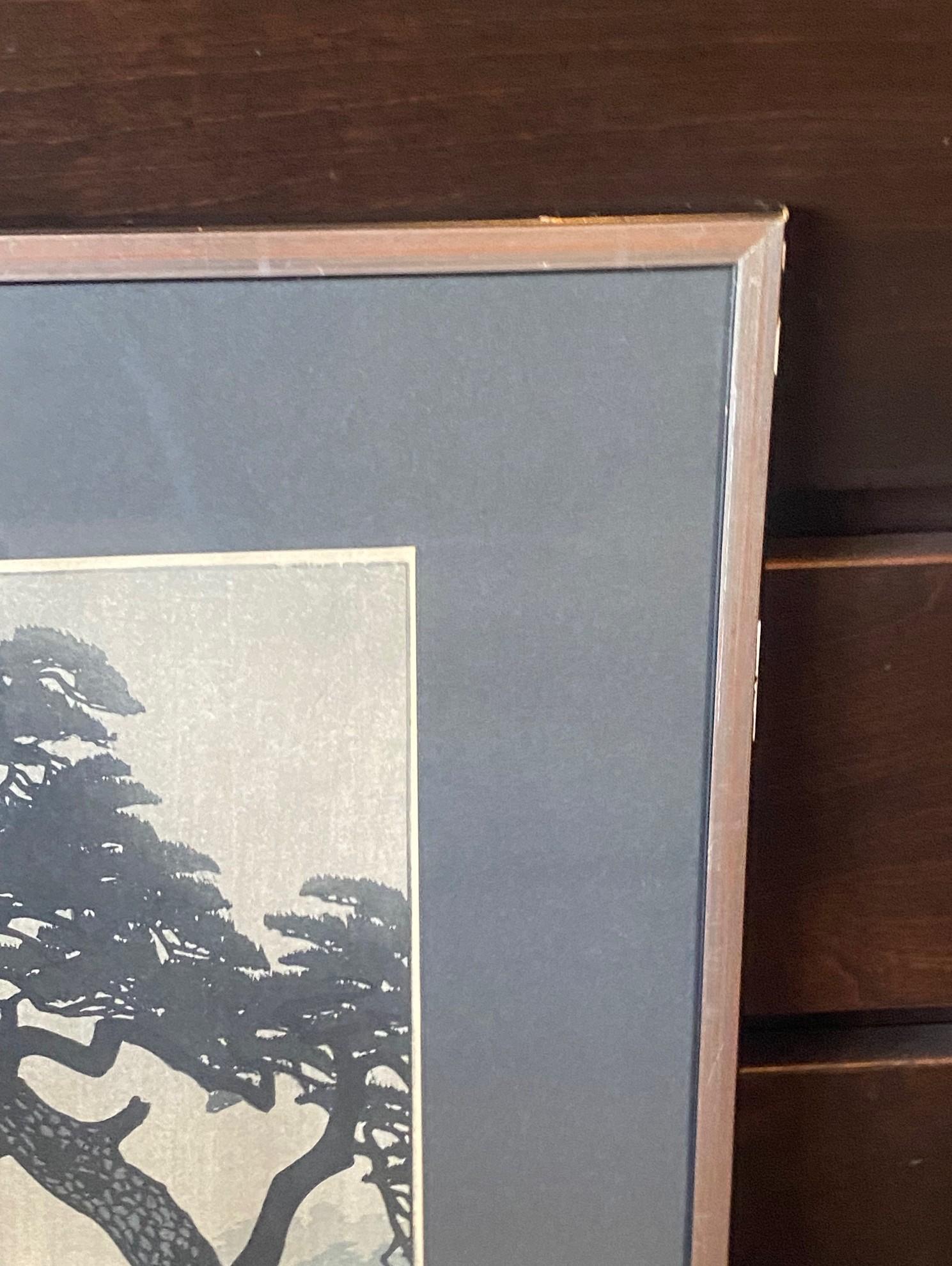 Shiro Kasamatsu Signed Japanese Woodblock Print Spring Rain at Kinokuni Mound In Good Condition For Sale In Studio City, CA
