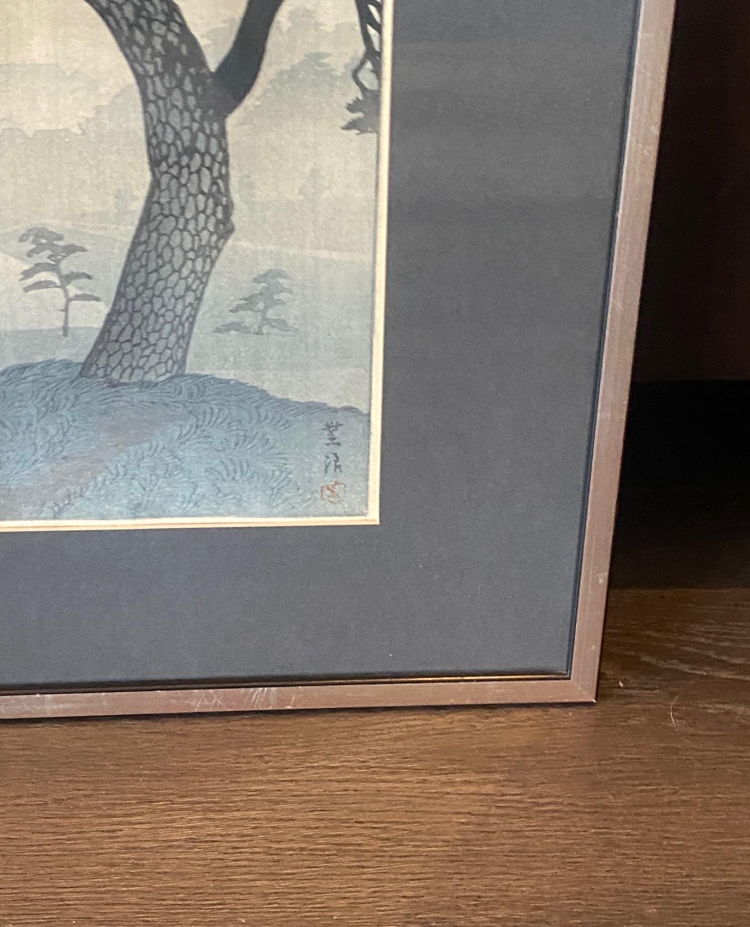 Mid-20th Century Shiro Kasamatsu Signed Japanese Woodblock Print Spring Rain at Kinokuni Mound For Sale