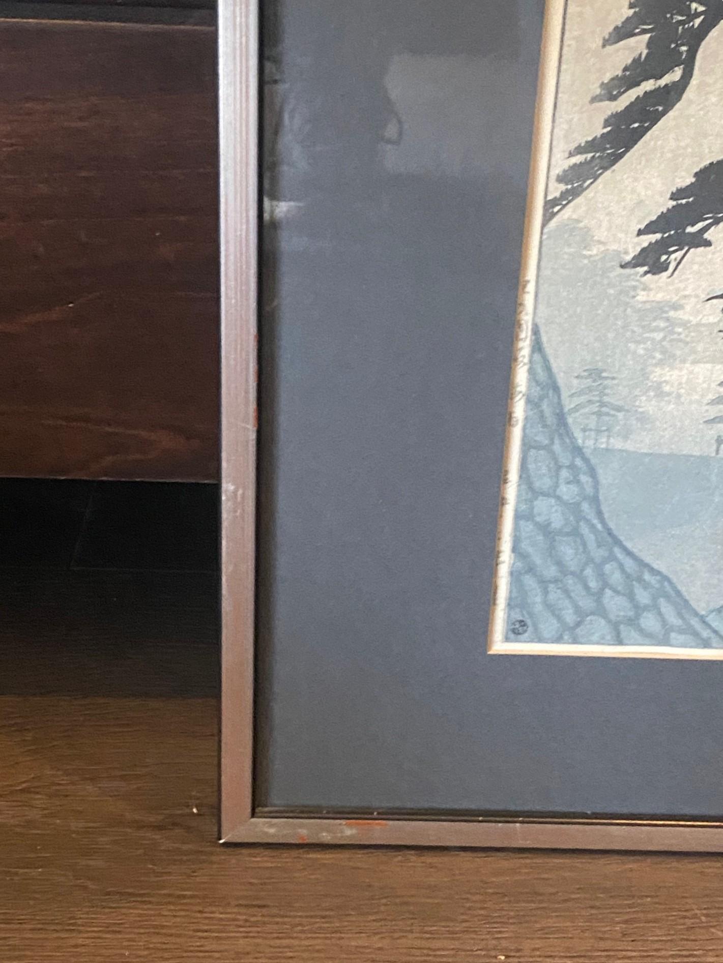 Paper Shiro Kasamatsu Signed Japanese Woodblock Print Spring Rain at Kinokuni Mound For Sale