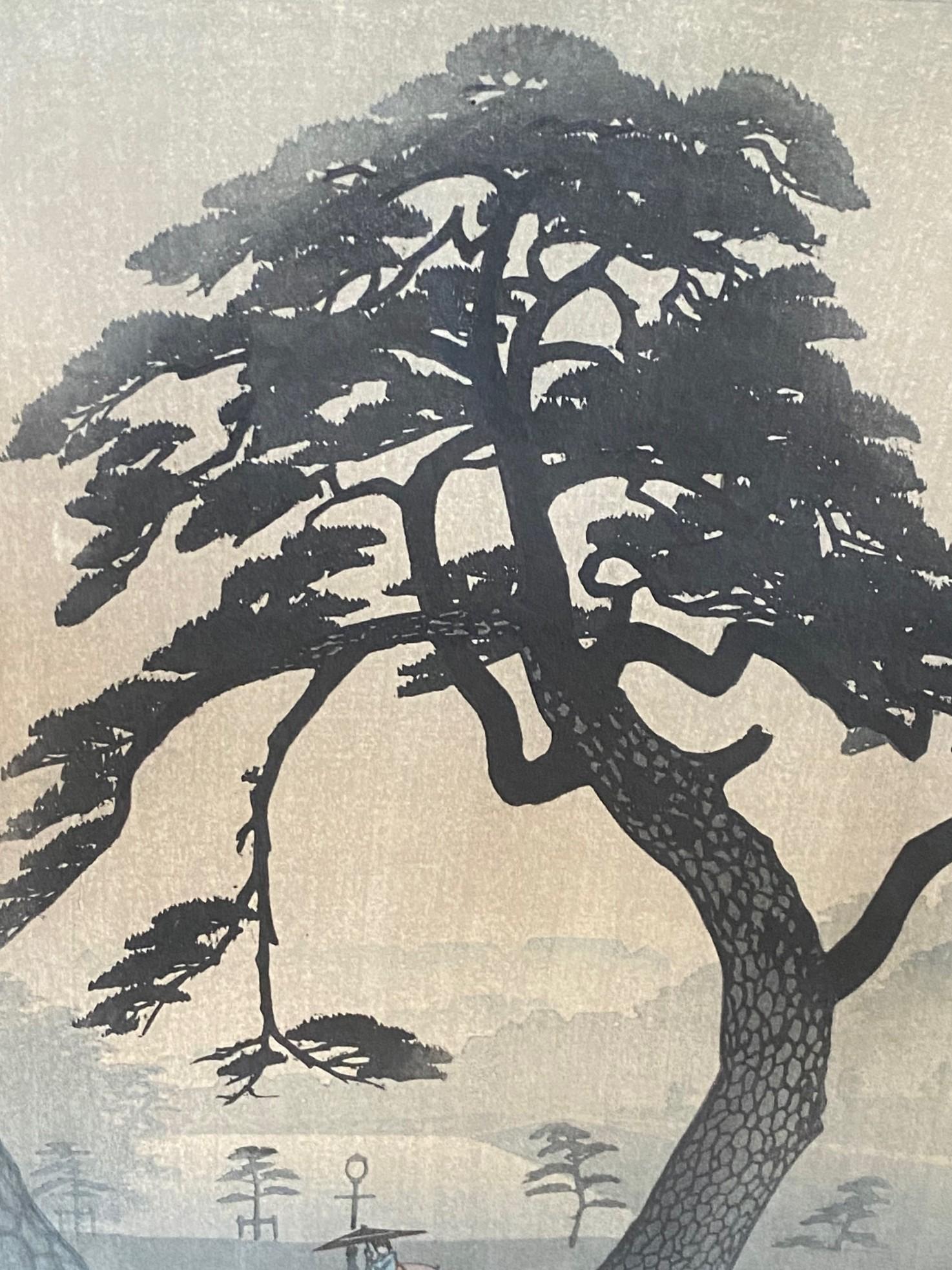 Shiro Kasamatsu Signed Japanese Woodblock Print Spring Rain at Kinokuni Mound For Sale 2
