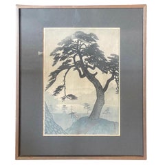 Shiro Kasamatsu Signed Japanese Woodblock Print Spring Rain at Kinokuni Mound