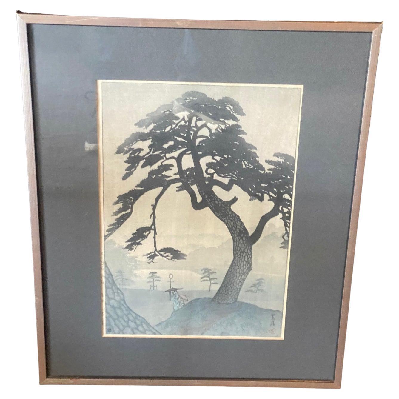 Shiro Kasamatsu Signed Japanese Woodblock Print Spring Rain at Kinokuni Mound For Sale