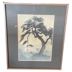 Shiro Kasamatsu Signed Japanese Woodblock Print Spring Rain at Kinokuni Mound