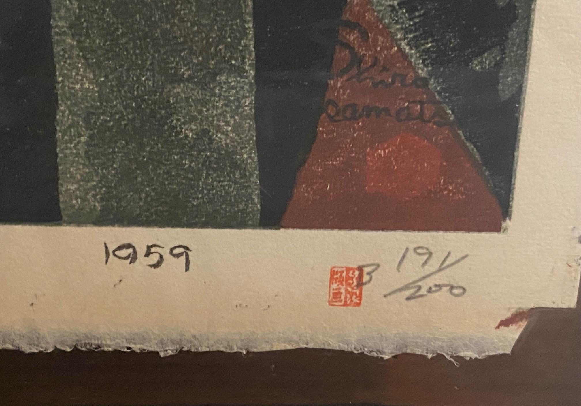 Shiro Kasamatsu Impresión xilográfica japonesa firmada Deidad de tres cabezas Templo de Ashura en venta 7