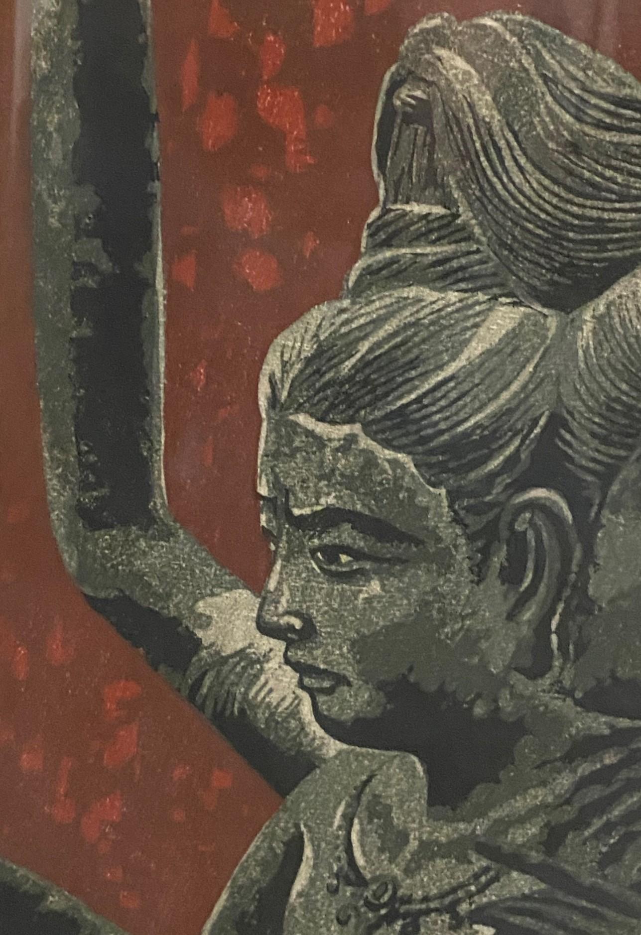 Shiro Kasamatsu Impresión xilográfica japonesa firmada Deidad de tres cabezas Templo de Ashura en Bueno estado para la venta en Studio City, CA