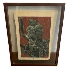 Shiro Kasamatsu pour le temple Ashura à trois têtes, imprimé sur bois japonais signé
