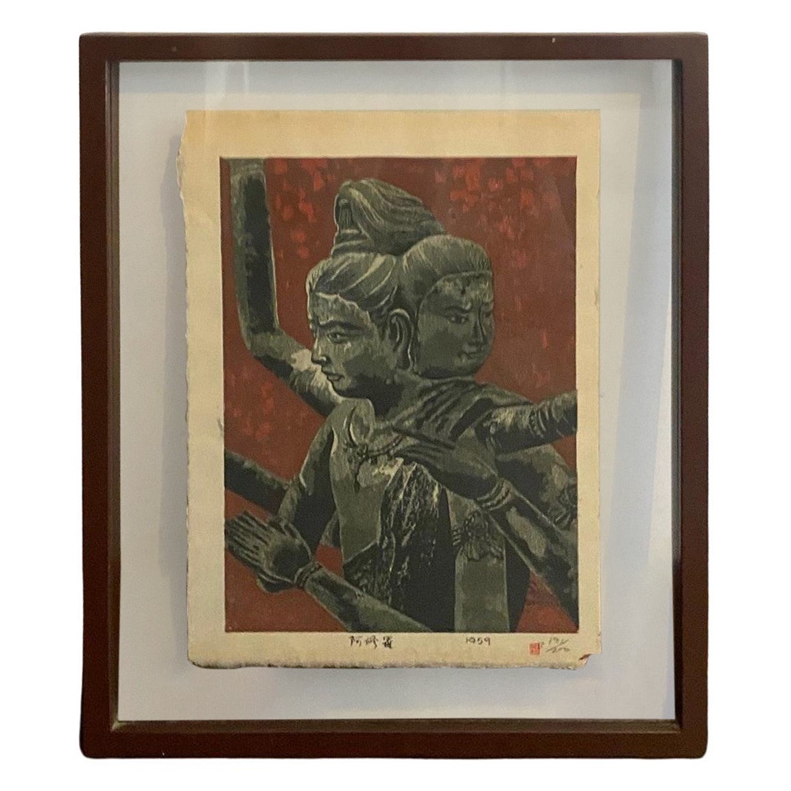 Shiro Kasamatsu Signierter japanischer Holzschnitt-Druck Dreibeiniger Ashura- Tempel der Gottheit