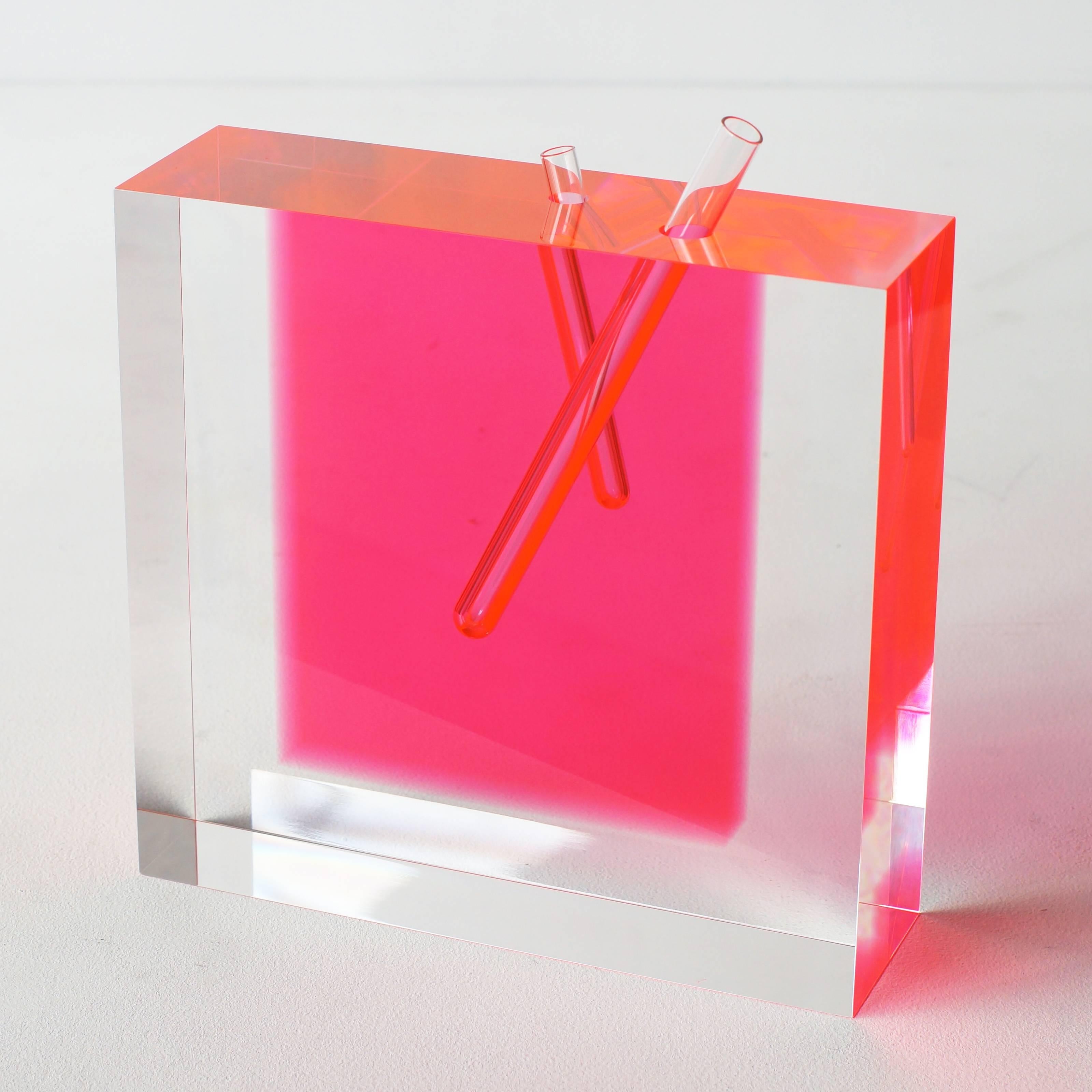 Glass Shiro Kuramata Acrylic Pink Vase, Large Japanese Postmodern