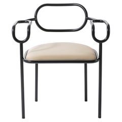 Shiro Kuramata 01 Chair in Anthracite Base and Cream Leather Seat for Cappellini