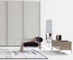 Shiro Kuramata Sofa with Arms in White Leather and Metal Base for Cappellini