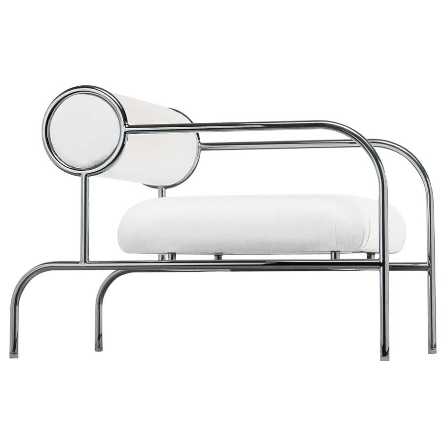 Shiro Kuramata Sofa with Arms in White Leather and Metal Base for Cappellini
