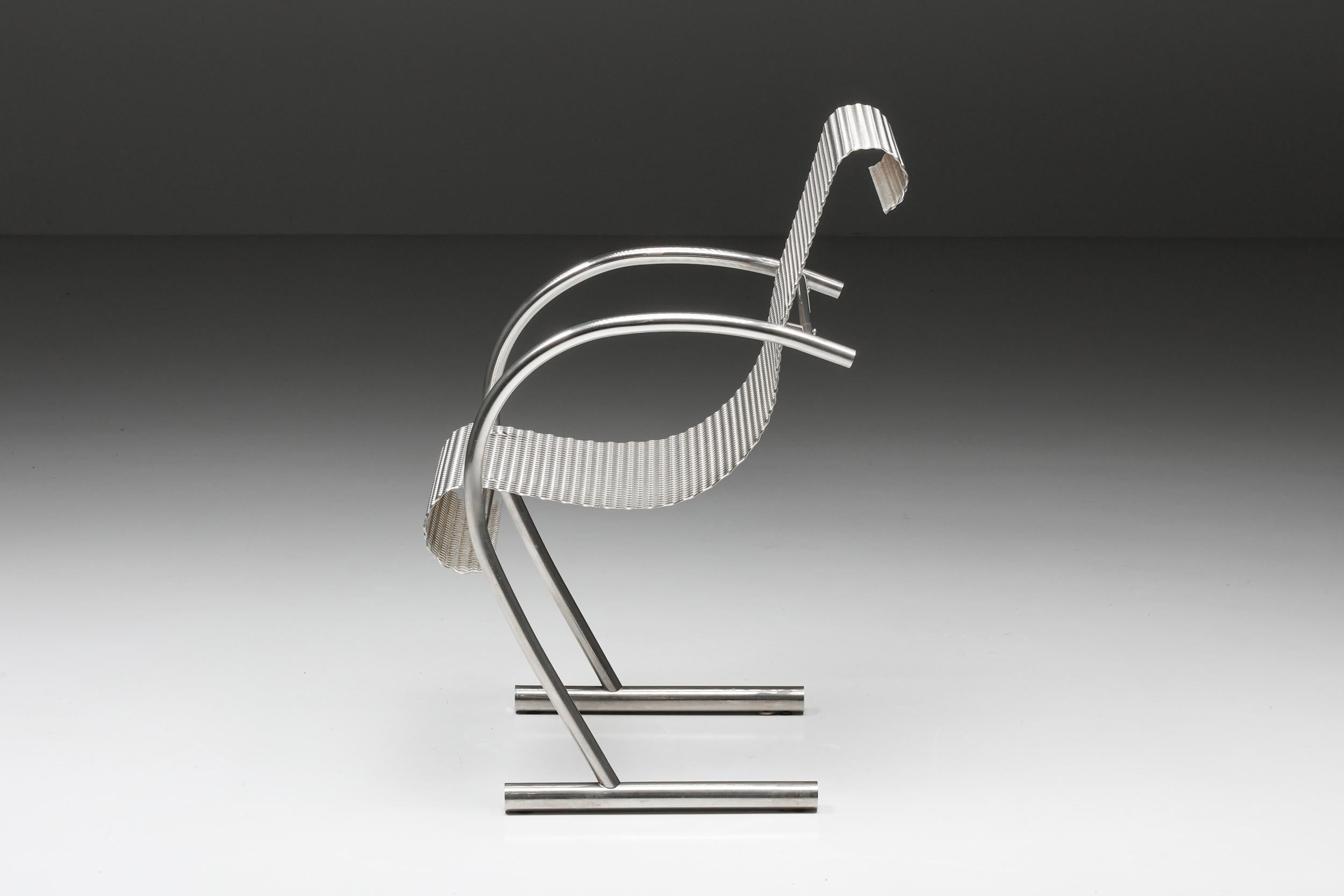 Shiro Kuramata Steel Sing Armchair for Xo, Japanese Design, 1985 In Excellent Condition In Antwerp, BE