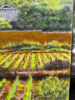 Impressionist landscape in Summer landscape. Village Fields with Pagoda