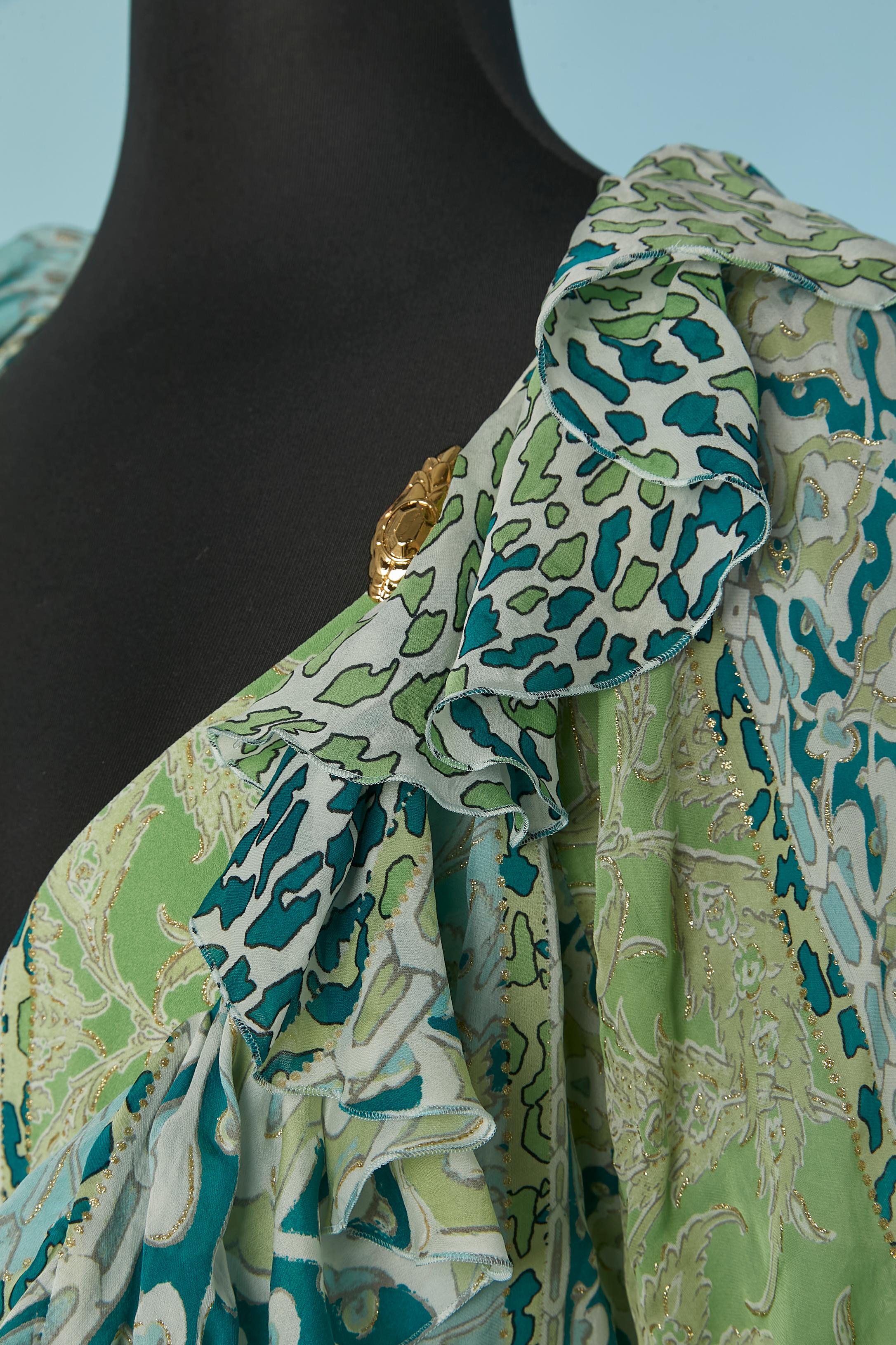 Gray Shirt and dress ensemble in printed silk Roberto Cavalli For Sale