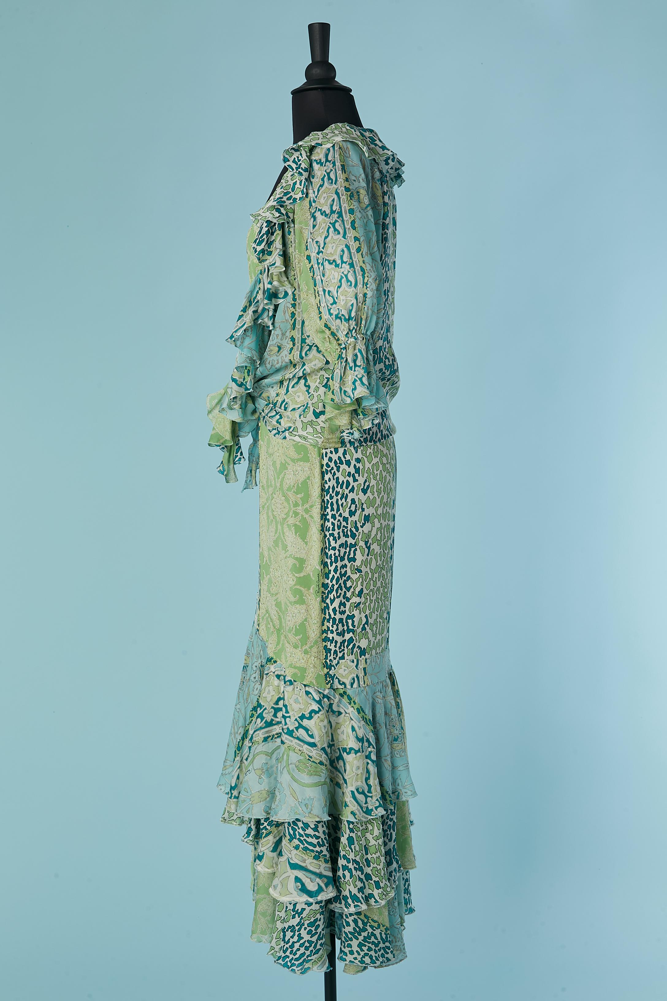 Shirt and dress ensemble in printed silk Roberto Cavalli In Excellent Condition For Sale In Saint-Ouen-Sur-Seine, FR