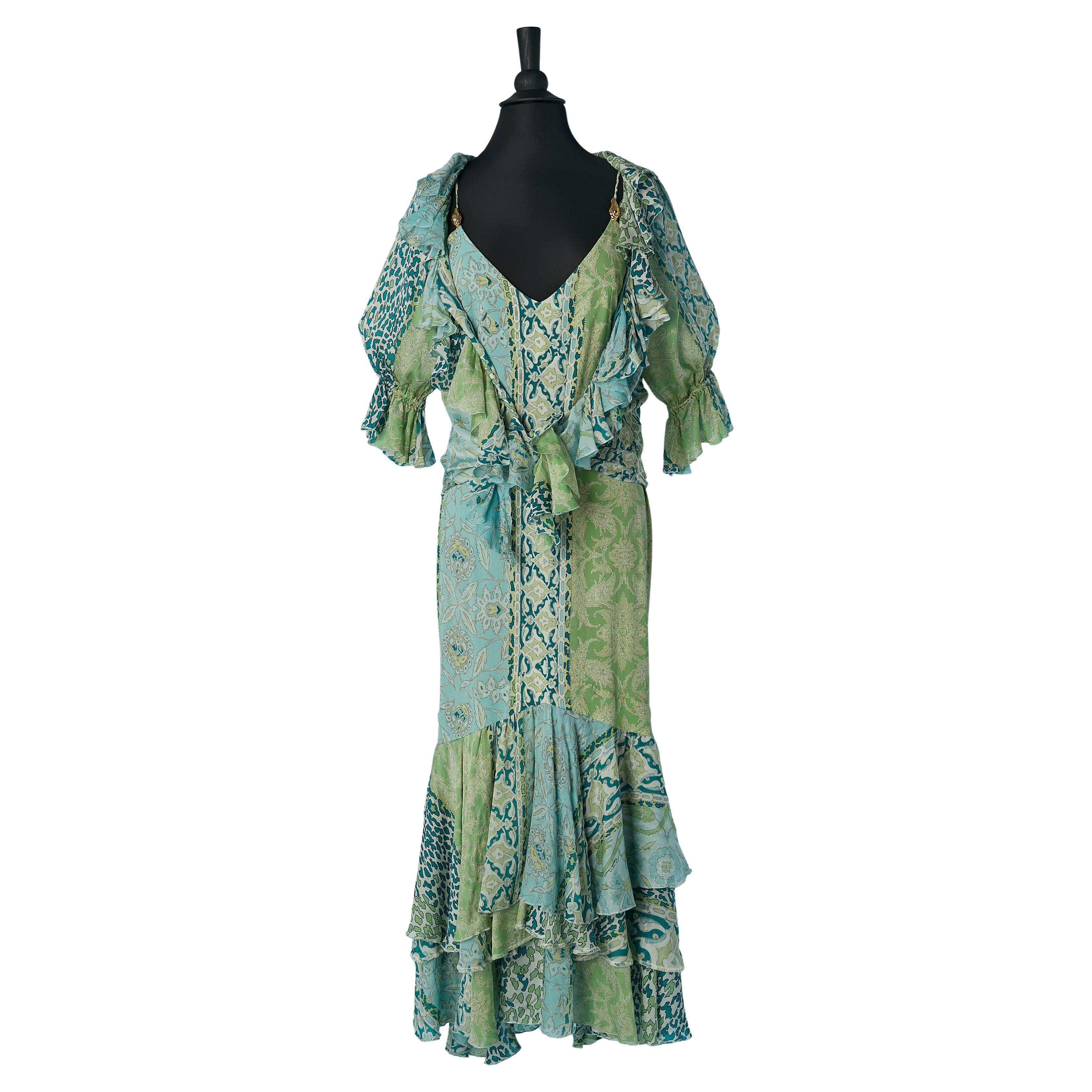 Shirt and dress ensemble in printed silk Roberto Cavalli For Sale