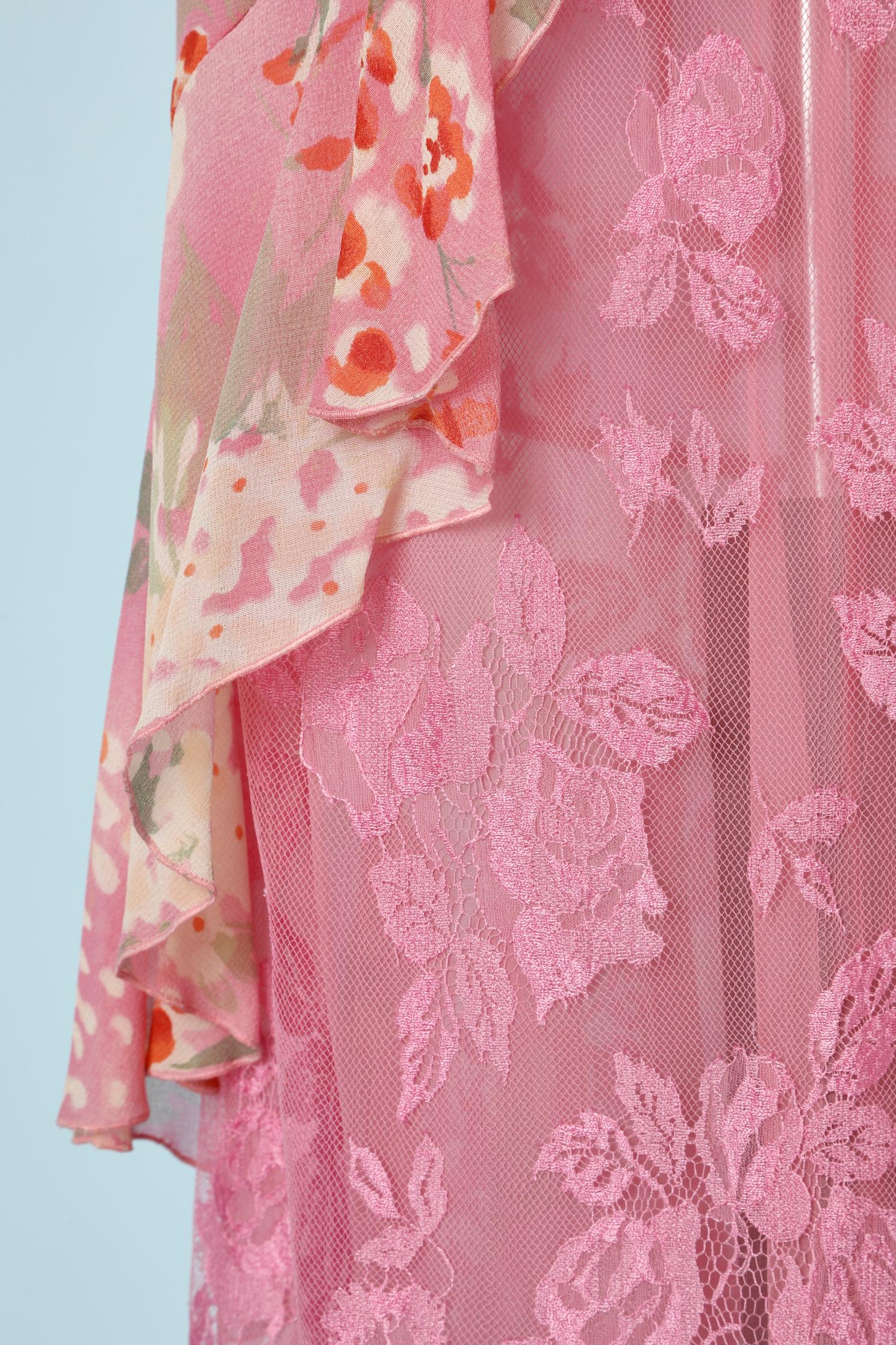Shirt and skirt ensemble printed crêpe and pink lace Emmanuel Ungaro Parallèle 2