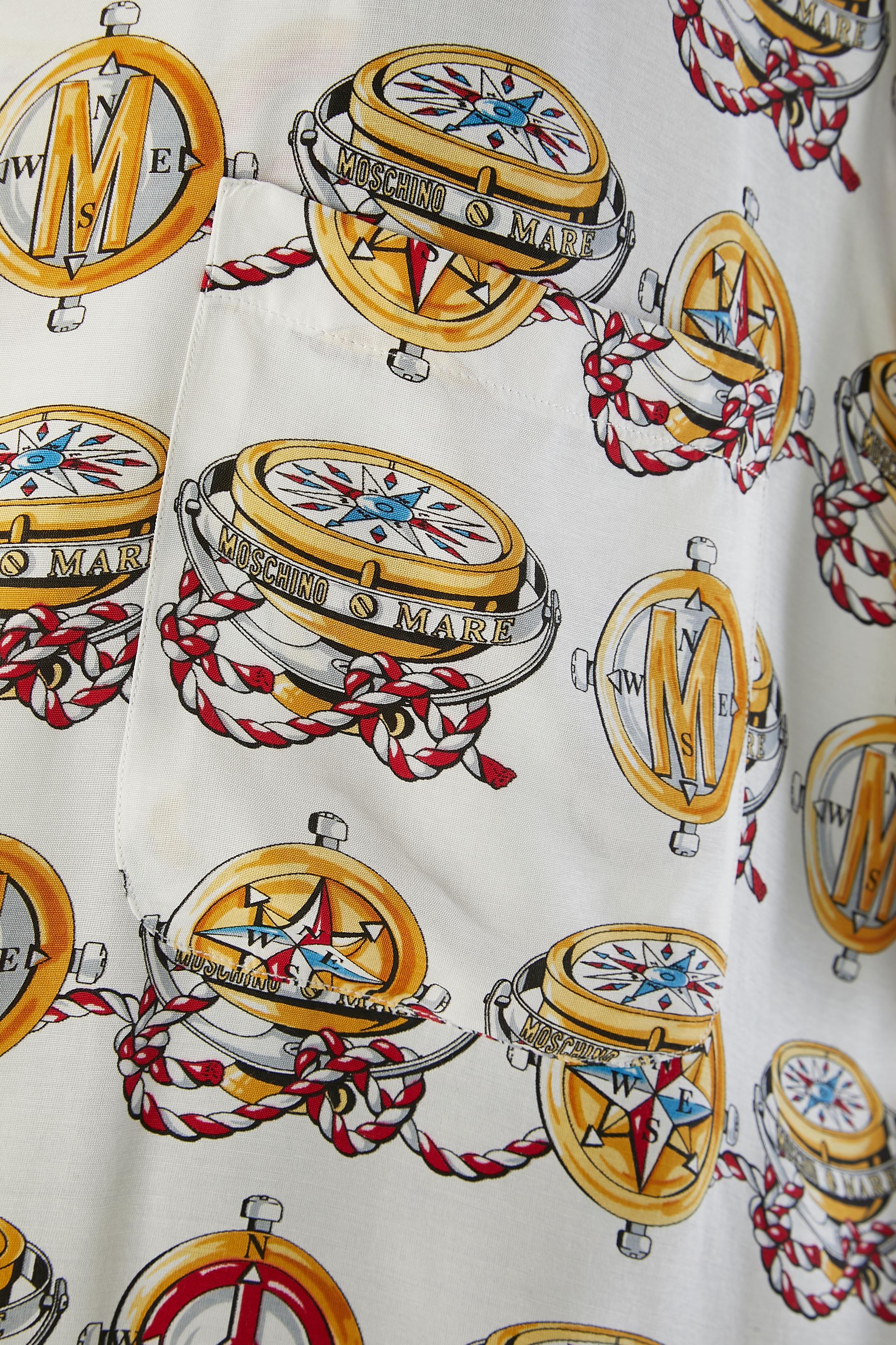 Hemd und Badeanzug mit Kompassdruck Moschino Mare für Männer  (Beige) im Angebot