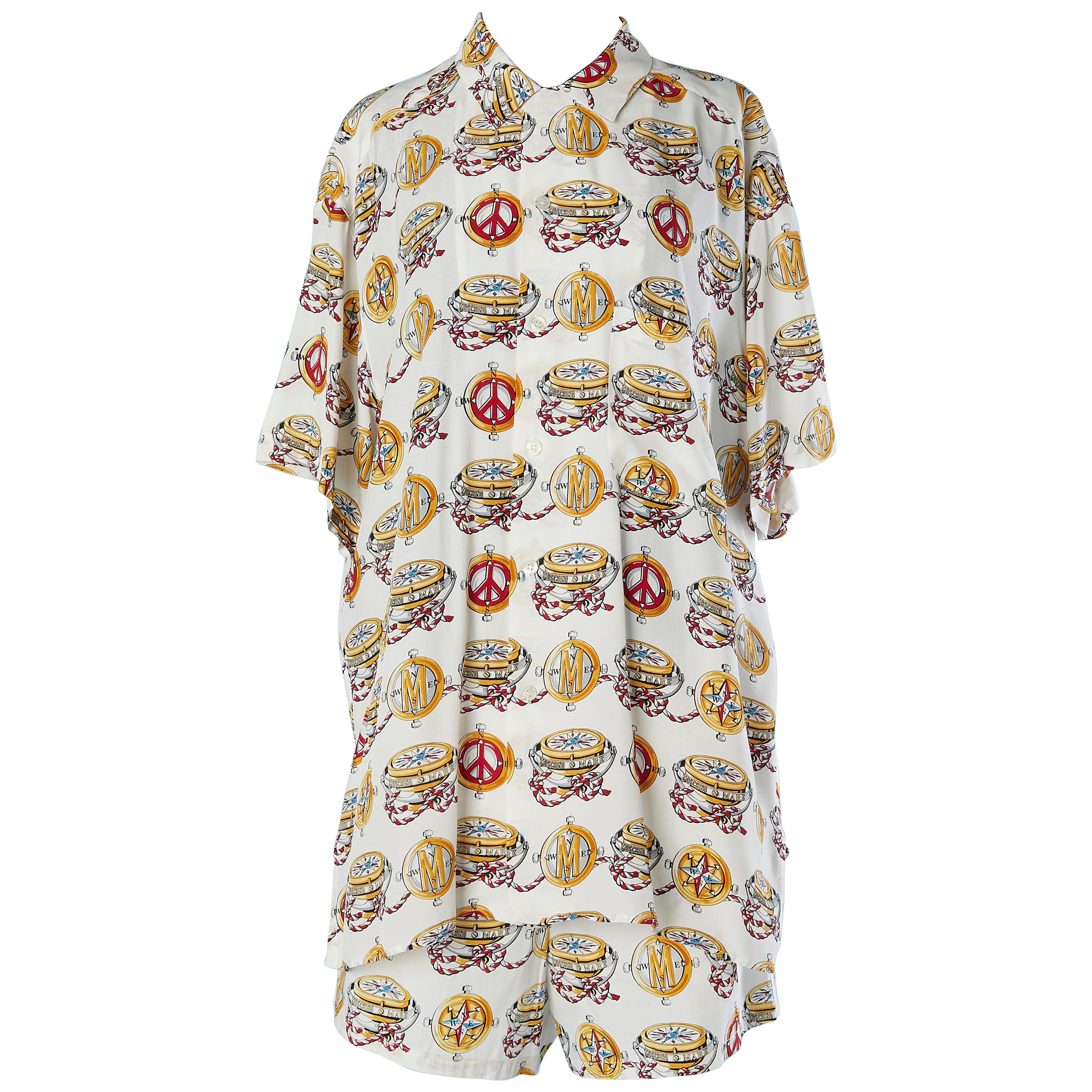Camicia e pantaloncini da bagno con stampa di bussole Moschino Mare Uomo