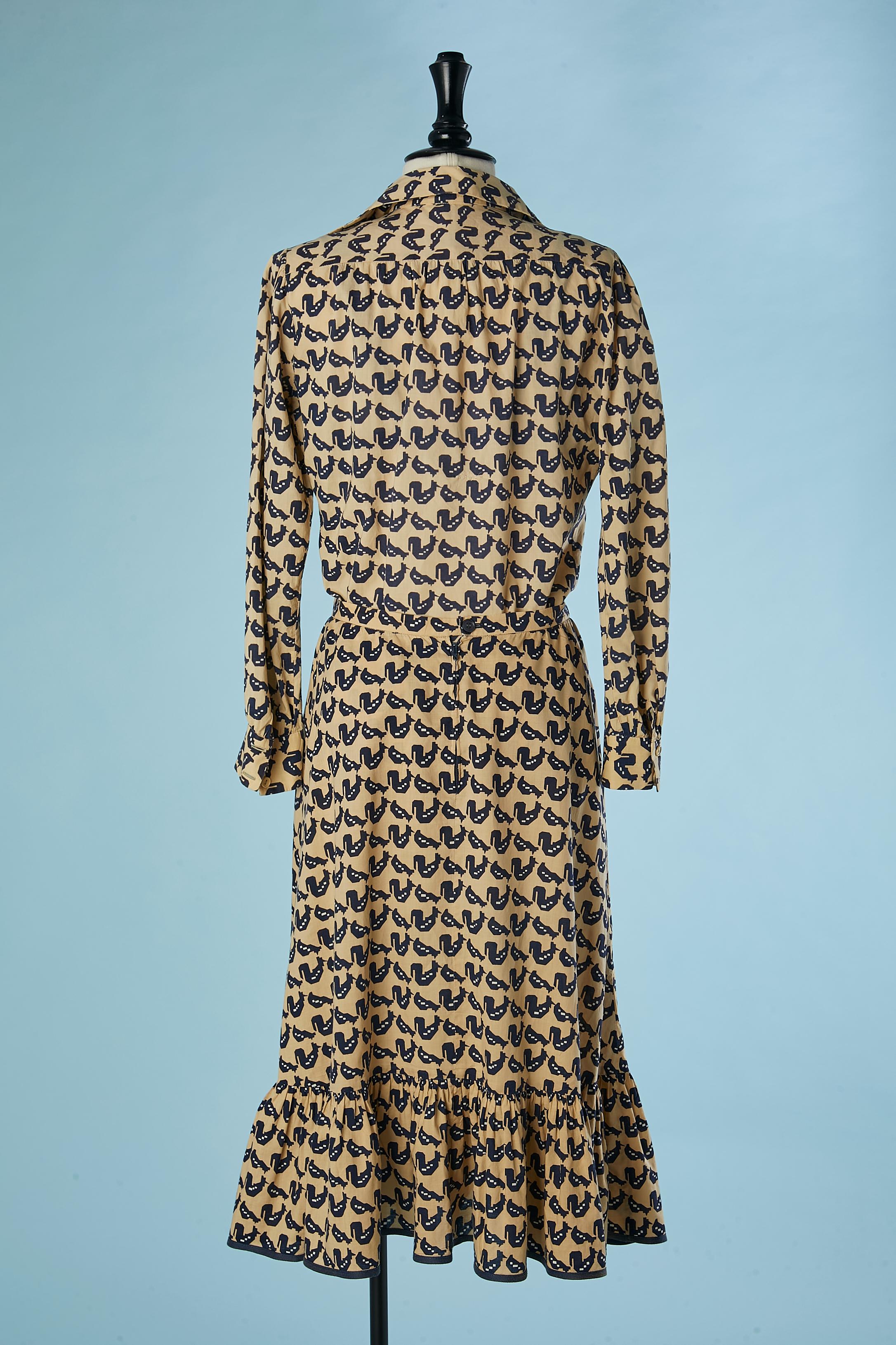 Women's Shirt, bra and skirt ensemble in cotton with chicken print Lanvin Paris 1970's  For Sale