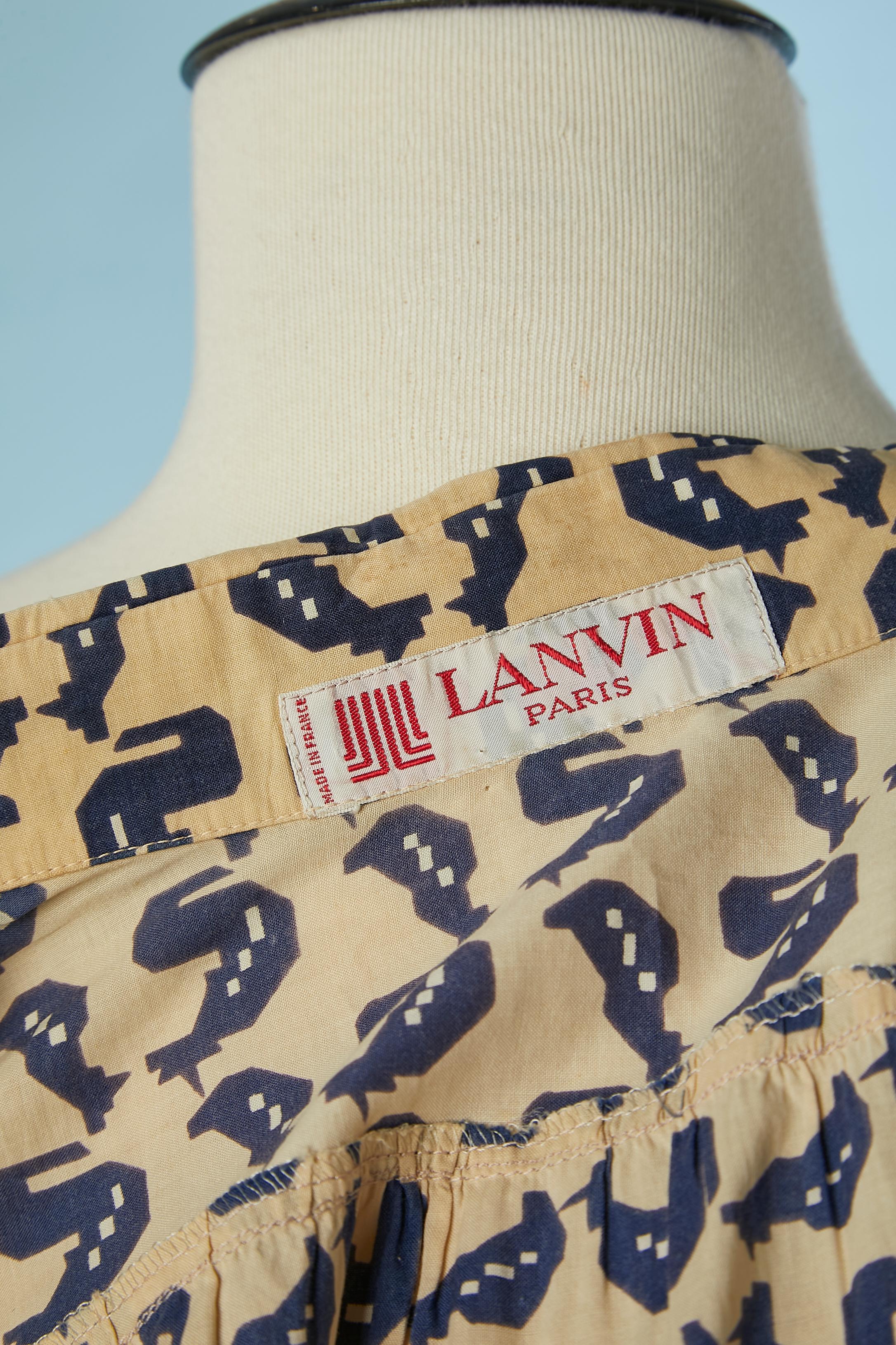 Shirt, bra and skirt ensemble in cotton with chicken print Lanvin Paris 1970's  For Sale 1