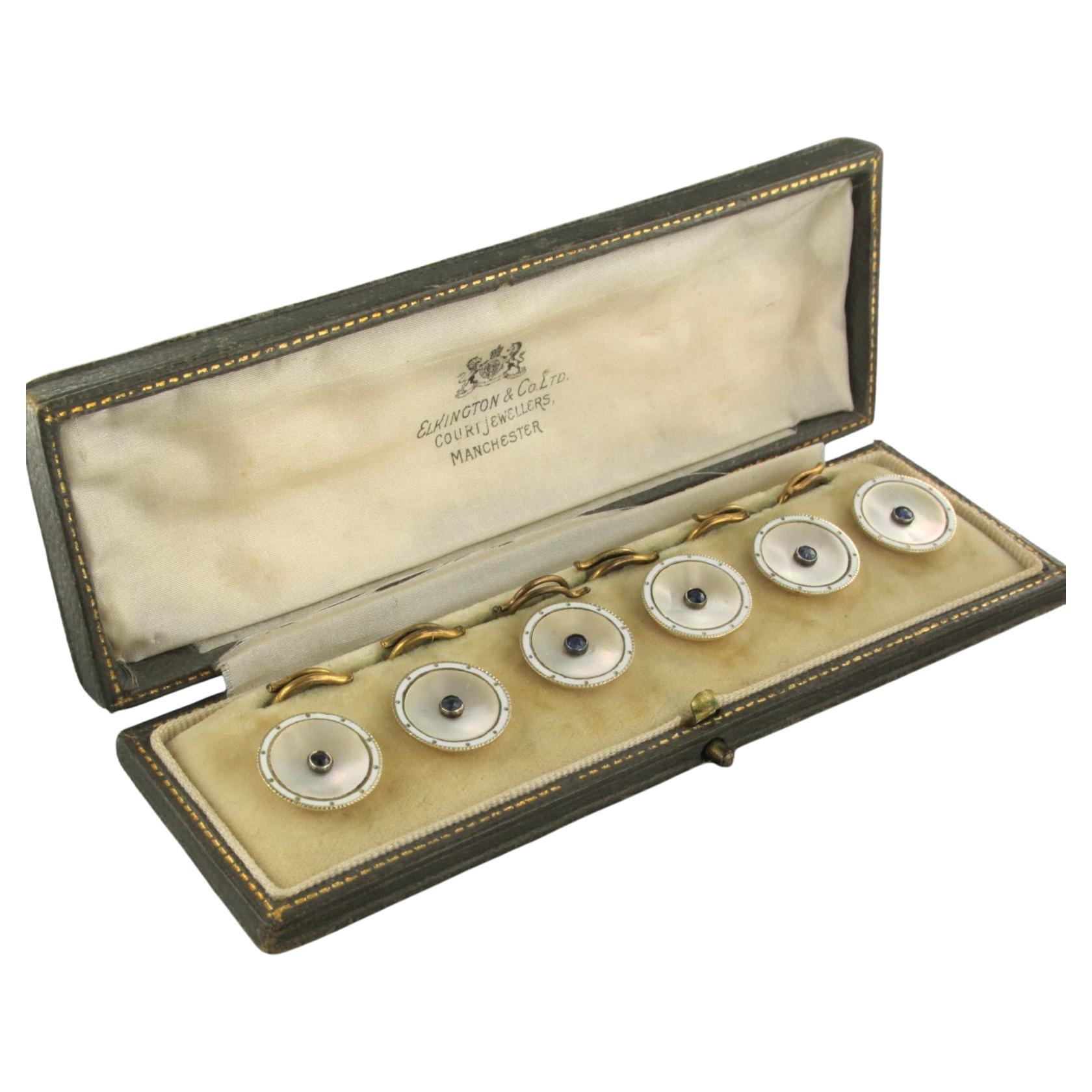 Shirt Buttons / Cufflinks set with Sapphire, Mother of pearl and Enamel