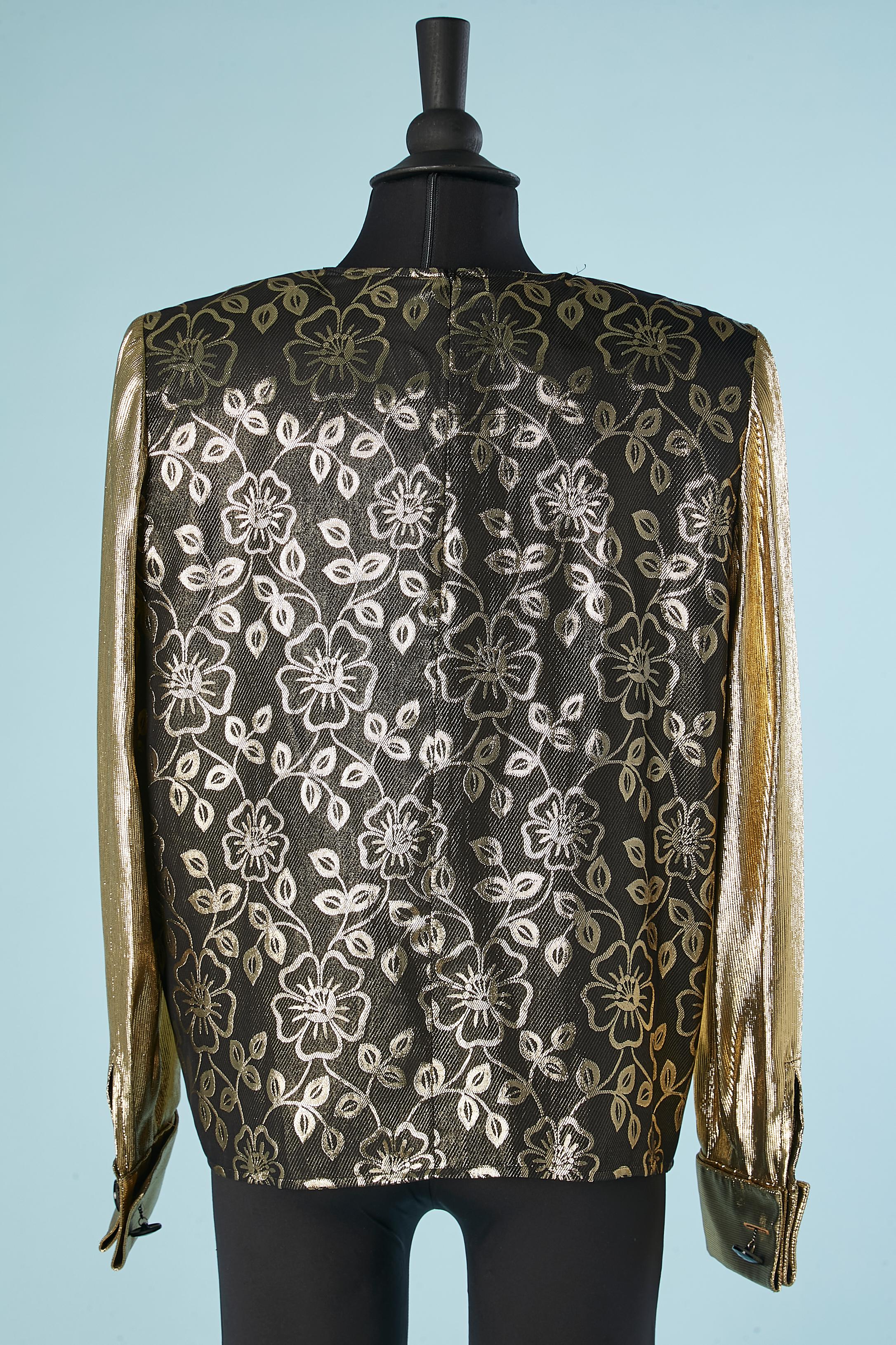 Brown Shirt in gold silk lurex and flower pattern in the back  Valentino Night 1980's  For Sale