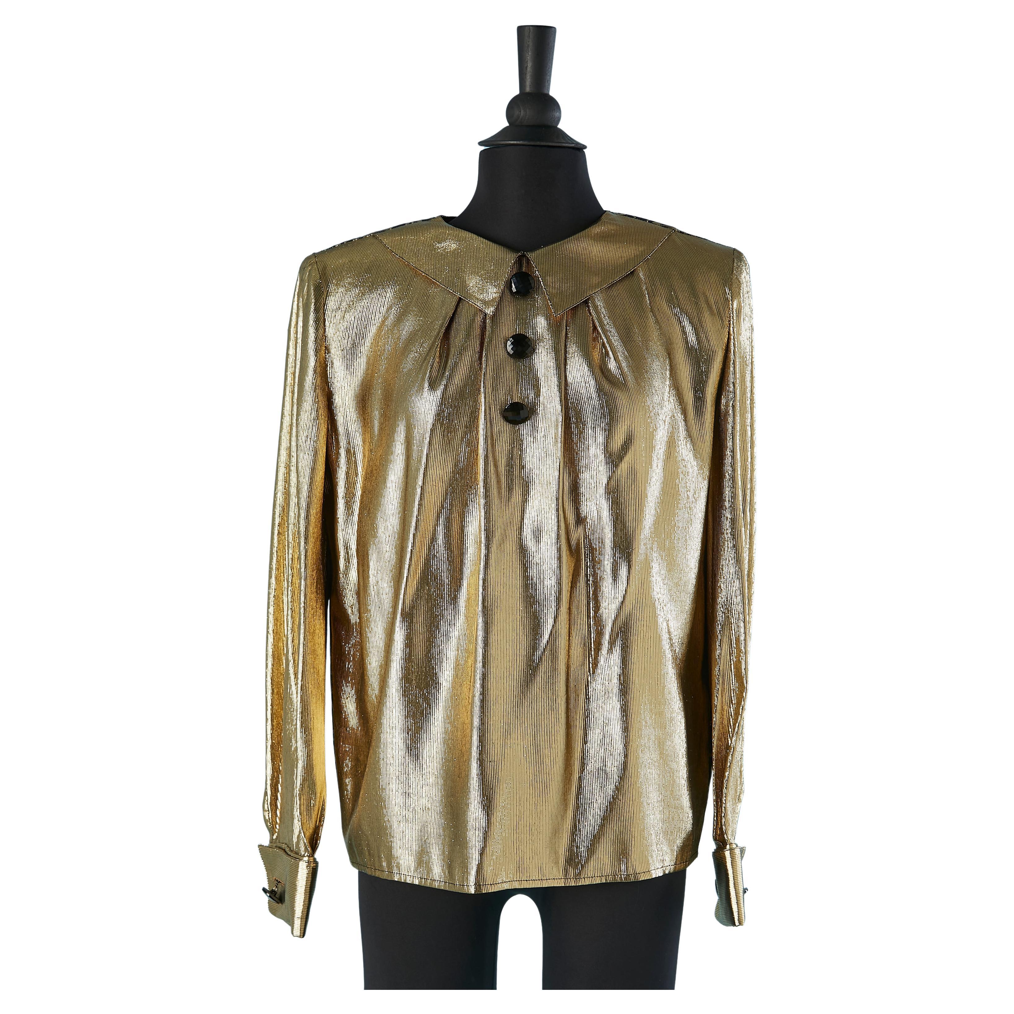 Shirt in gold silk lurex and flower pattern in the back  Valentino Night 1980's 