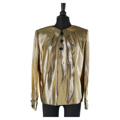 Retro Shirt in gold silk lurex and flower pattern in the back  Valentino Night 1980's 